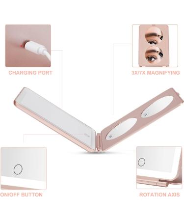 LED Foldable Travel Makeup Mirror - 5x7 inches, 3 Color Light Modes, USB Rechargeable - Rose Gold - Buy Online on GoSupps.com