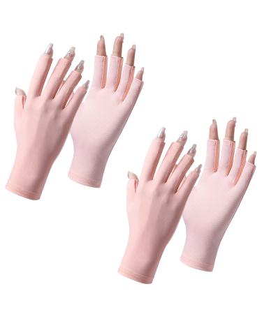 Plliocse 2 Pairs UV Gloves for Gel Nails UV Glove Gel Manicures Glove UPF50+ UV Nail Protection Gloves Fingerless UV Gloves for Gel Nails Protect Hands from UV Harm (Pink)