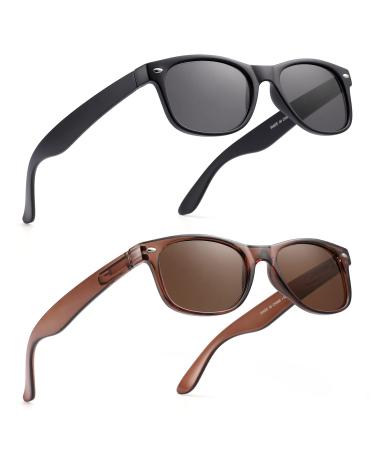 2 Pack Reader Sunglasses for Men Women Classic Rectangle Reading Glasses Outdoor Full Lenses Magnifying Eyewear Non Bifocal 2 Color-matte Black / Bright Brown 1.25 x