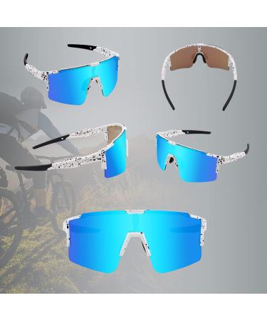 BangLong Polarized Cycling Sunglasses with 3 Interchangeable Lenses - White Blue - Buy Online on GoSupps.com