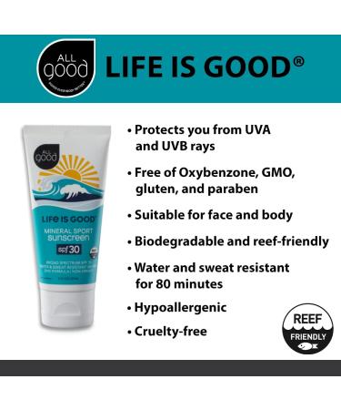 All Good Life is Good Zinc Sunscreen Lotion | SPF 30+ Sun Protection | Shea Butter, Aloe Vera, Cocoa Butter | Gluten Free Reef Friendly | 3oz (3-Pack) - Buy Online on GoSupps.com