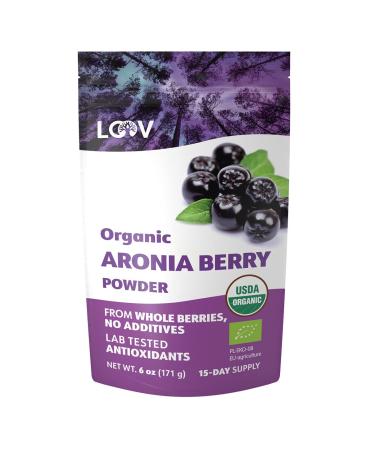 LOOV Organic Aronia Berry Powder, Not Made from Concentrate, Freeze Dried and Powdered Organic European Aronia Berries (Chokeberries), 15-Day Supply, 6 Ounces, Raw, No Added Sugar