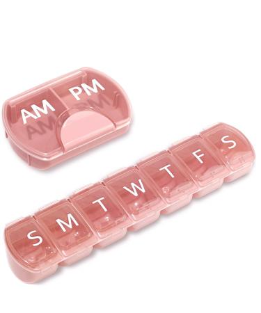 2 Pack (Weekly & Daily) 2 Times a Day (AM/PM) + 7-Day Pill Organizer Vitamin Planner Large Capacity Pill Box Set Travel Pill Case for Medication/Vitamins/Fish Oils/Supplements Pink