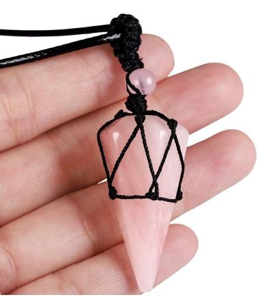 Kyeygwo Hexagonal Cereal Pendant Necklace | Adjustable Leather Rope | Pink Quartz Healing Reiki Pendulum Jewelry - Buy Online on GoSupps.com
