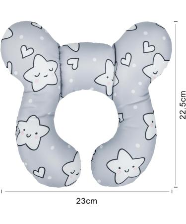 Baby Car Seat Travel Neck Pillow - Infant Head Support Cushion for Stroller & Car Seat - Cute Cartoon Design - Soft U-shaped Protector Pillow - 1pc Fox + 1pc Star - Buy Online on GoSupps.com