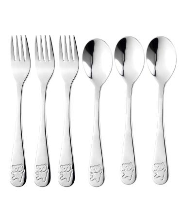 6 Pieces Kids Cutlery Stainless Steel Kids Spoons and Forks Set Metal Toddler Cutlery Baby Utensils Include 3 Pieces Safe Children Forks and 3 Pieces Children Tablespoons