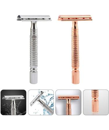 PACKOVE Manual Razor Set - 2PCS Double Safety Metal Shaver for Body & Back Hair - Rose Gold & Silver - Buy Online on GoSupps.com