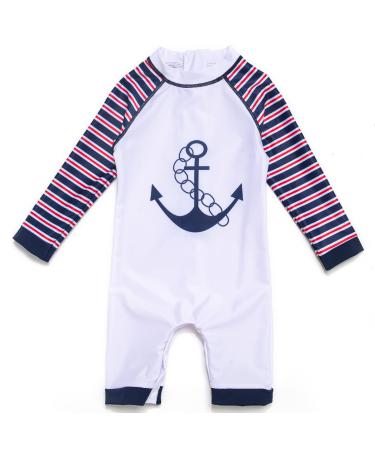 BONVERANO Baby Boys Swimsuit Toddler Bathing Suit Long-Sleeve Zipper One Piece Swimwear with UPF 50+ Sun Protection Anchor 18-24 Months
