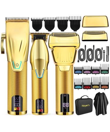 Hayer's Cordless Rechargable Hair Clippers for Men -All-in-One Premium Foil Shaver Beard Trimmer hair trimmer Barber Accessories with Styling Tools & Appliances Perfect hair cutting kit for Barbers Gold