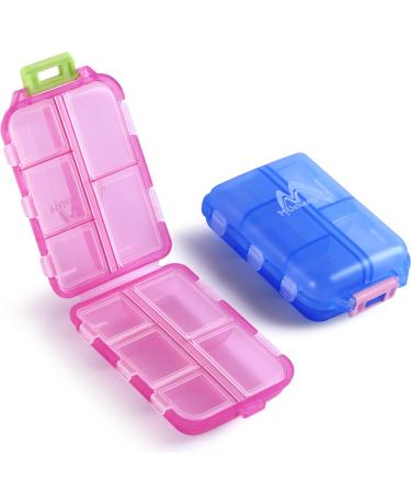 2 Pack Couple Travel Pill Case for Purse, 10 Compartments, Portable Small 7-Day Weekly Travel Pill Organizer Portable Pocket Pill Box Dispenser Pill Holders for Traveling (Blue + Light Red) - Buy Online on GoSupps.com