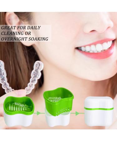 Buy Dental Prostheses Container Set - 2 Denture Boxes & Cleaning Brushes for Teeth & Braces Storage - Green & Pink | International Shipping Available - Buy Online on GoSupps.com