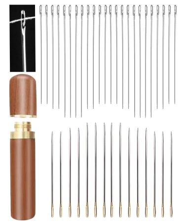 Sewing Needles 15PCS Large Eye Sewing Needles 24 PCS Self Threading Needles for Hand Sewing HandSewing Needles with Solid Wood Needle Case(QS51)