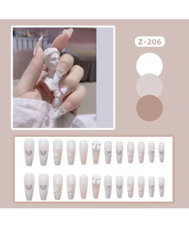 White French Tip Press On Nails with Pearl Heart Design - 24Pcs Acrylic Nude Nail Press On for Women and Girls - Buy Online on GoSupps.com