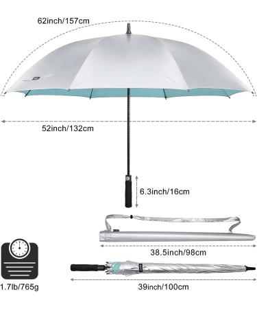 G4Free 62 Inch Windproof UV Protection Golf Umbrella - Silver Coated, Automatic Open Stick Umbrella - Silver/Lake Blue - Buy Online on GoSupps.com
