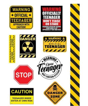 Warning Teenager edible icing cake topper A4 sheet. 2.5" logo's 1" W tape