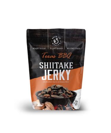 DJ & A Shiitake Jerky Texas BBQ Vegan Flavor Healthy Jerky Ready to Eat, No MSG, No GMO, 16 x 60g Pack