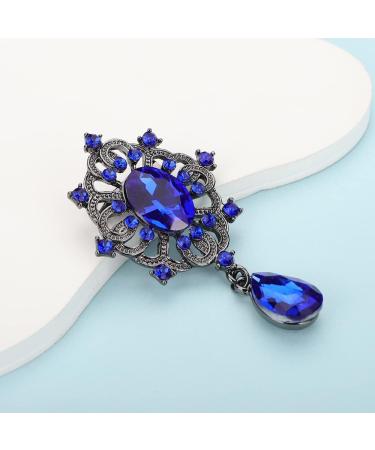 Shop Something Blue Crystal Dangle Drop Black Brooch Pin for Women & Men - Elegant Dress Suit Jewelry - Buy Online on GoSupps.com