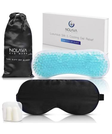100% Pure Mulberry Silk Sleep Eye Mask - Light Blocking Sleeping Mask with Adjustable Band - Cooling Gel Pack Insert for Puffiness - Beautiful Gift for Women Moms & Men | NOLAVA Black - Silk