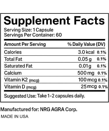VXICDE Calcium 500 mg with 100 mcg of Vitamin K2 | 60 Softgels | Absorbable Calcium Supplement | Non-GMO Gluten Free Calcium Supplement - Buy Online on GoSupps.com