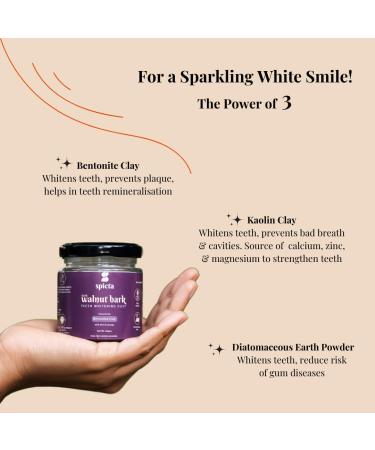 Spicta Walnut Bark Teeth Whitening Dust with Mint & Orange | Bentonite Clay Formula | Fluoride & Peroxide Free | SLS & Paraben Free | Non-Abrasive Whitening Powder - Freshens Breath, Prevents Plaque - Buy Online on GoSupps.com
