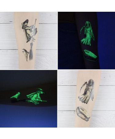 YOKSAS Halloween Gothic Witch Luminous Temporary Tattoos - 5 Sheets Glow in The Dark Horror Face Makeup for Halloween Day of the Dead - Buy Online on GoSupps.com