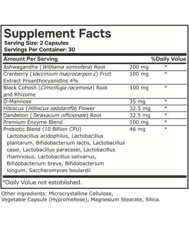 Probiotic for Women Balance Formula with Ashwagandha Cranberry Black Cohosh D-Mannose Hibiscus & Dandelion - Support Your Microbiome Womens 60 Count (Pack of 1) - Buy Online on GoSupps.com