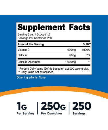 Nutricost Calcium Ascorbate Powder - 250g (Vitamin C & Calcium Complex) | Non-GMO | 250 Servings | 8.81 oz - Buy Online on GoSupps.com