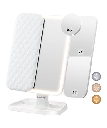 Honadar Makeup Mirror Trifold Vanity Mirror with 3 Color Lighting Modes/52 LED Light Touch Control/180  Rotation Cosmetic Light Up Mirror&1x/2x/3x/10x Magnification for Women Gift