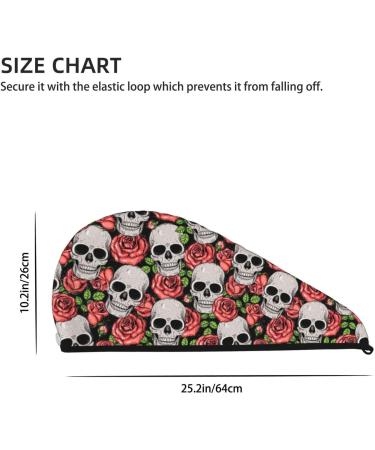 Skull and Roses Hair Towel Wrap - Fast Drying Towel Turban with Button | Perfect Hair Drying Solution - Buy Online on GoSupps.com