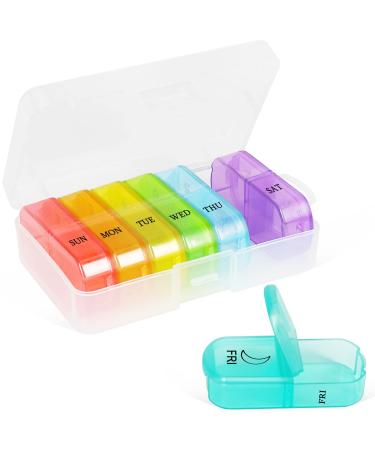 Pill Boxes 7 Day 2 Times a Day Travel Large Portable AM PM Weekly Tablet Organiser Medicine Storage Box with 14 Compartments for Medications Vitamins Supplements Fish Oils Rainbow02