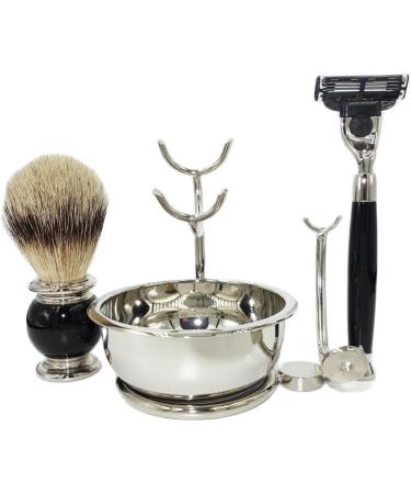 4-in-1 Razor Holder & Shaving Brush Set for Men - Black Enamel Gift Set | Stylish and Practical Shaving Accessories - Buy Online on GoSupps.com