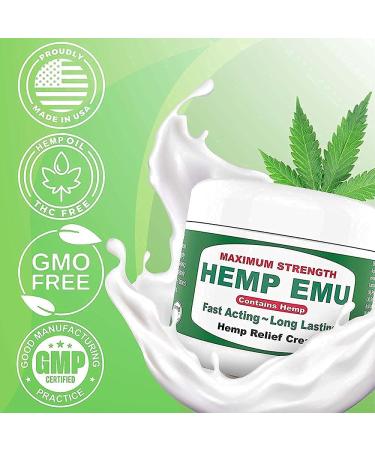 Hemp Emu Cream - Organic Hemp Oil Muscle Rub for Joint & Back Discomfort Relief - Premium Menthol & Eucalyptus - 4oz - Made in USA - Buy Online on GoSupps.com