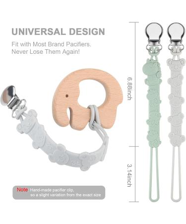 Kowlone Koala Bear Silicone Dummy Clip Set - Teething Pacifier Holder for Boys and Girls (Green Grey) - Buy Online on GoSupps.com