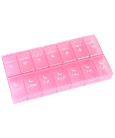 WLLHYF AM/PM Large Pill Organizer 7 Days Weekly 2 Times a Day Big Capacity Compartments Tablets Storage Pill Case Box for Medicine Vitamin Supplement Fish Oil Pink