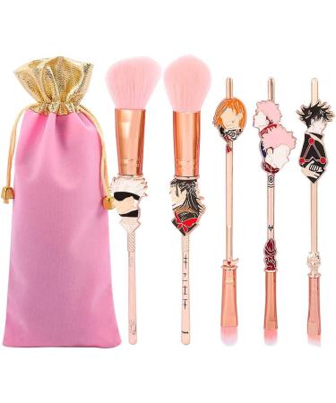 5 PCS Jujutsu Kaisen Makeup Brush Set Metal Jujutsu Kaisen Merch Anime Collection for Foundation Blush Eyeshadow Face Concealer Eyeliner Contour Powder Liquid Eye Anime Gift for Girls Women Jujutsu Kaisen Pink