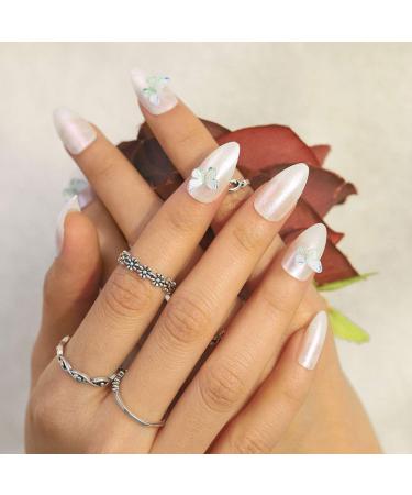 Sethexy Shiny Stilettos - Medium False Nails with Sparkle Butterfly Design | 24 pcs Acrylic Press-On Nails for Women & Girls - Buy Online on GoSupps.com
