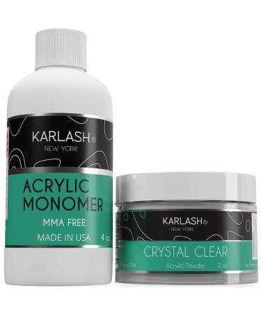 Karlash Professional Polymer Kit Acrylic Powder Crystal Clear 2 oz and Acrylic Liquid Monomer 4 oz for Doing Acrylic Nails, MMA free, Ultra Shine and Strong Nails