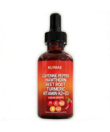 KLYMAE Cayenne Drops with Turmeric Berberine Beet Root Ceylon Cinnamon & Vitamins D3+K2 -Vegan Liquid Wellness Blend 2 fl oz