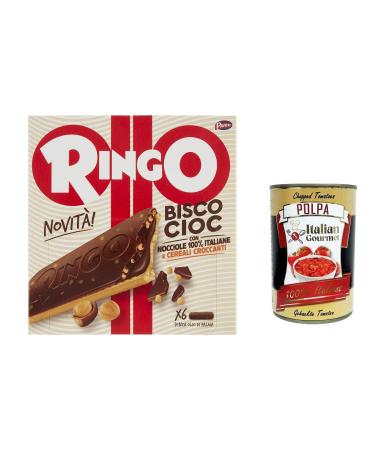 Italian Gourmet E.R. Pavesi Ringo Bisco Cioc Nocciole 100% Italian Hazelnut Chocolate Coated Cookies 162g + Italian Gourmet Pulp 400g Set of 6