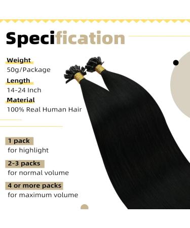 UGEAT Black Keratin Bonding Extensions - 60 cm Real Hair U Tip - 50 Pieces Extra Long 24 Inches #1 Black - Buy Online on GoSupps.com