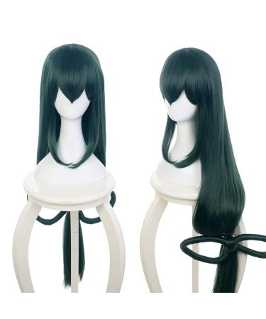 Lwiuentx MHA Cosplay Asui Tsuyu Long Straight Green Wig+ Free Wig Cap