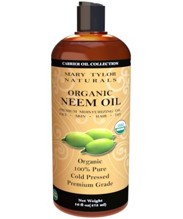 Mary Tylor Naturals Organic Neem Oil (16 oz)  USDA Certified  Cold Pressed  Unrefined  Premium Quality  100% Pure Great for Skincare and Hair Care