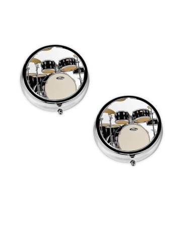 (Jazz Drum) Round Pill Box 3 Compartment Pill Box Mini Decorative Pocket Purse Portable Travel Medicine Tablet Vitamin Holder Organizer Pill Case