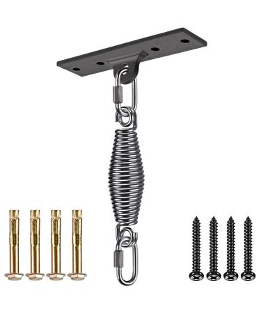 Dolibest Heavy Bag Hanger, Wall Ceiling Mount Hook for Punching Bags, Body Weight Strength Training Systems, Wood Beam Holder with Spring and 2 Carabiners, 4Wood Screws for Wooden Sets (Black) silver