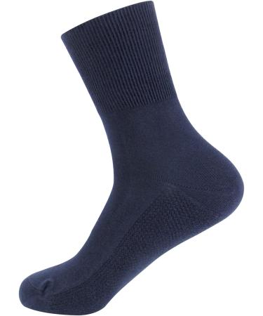Diabetic Crew Socks for Women and Men - Non-Binding Loose Top Dress Socks (5 Pairs, Navy) - Buy Online on GoSupps.com