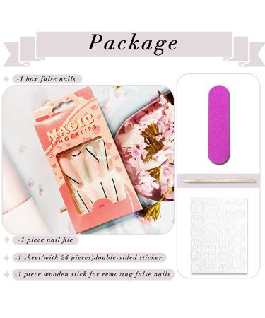 Kxamelie Long Press On Nails - 24PCs Abstract Designs Square Acrylic Nails for Women Thick Coffin Stick-On Nail Art Decoration - Buy Online on GoSupps.com