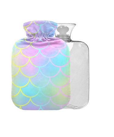Hot Water Bottle with Cover Mermaid Scale BPA Free 2L Large Hot Water Bag for Pain Relief