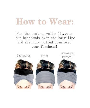 Women's African Boho Wide Turban Headbands - Set of 8 Black Elastic Knotted Head Wraps for Sport and Workout - Buy Online on GoSupps.com