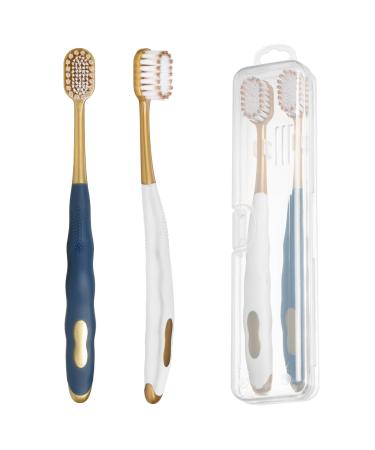 Soft Toothbrushes for Adults with Travel Case Dual-Thickness Soft Bristle Adult Toothbrush with Portable Toothbrush Case Gentle Oral Care for On-The-Go Pack of 2 (White and Blue) White Blue