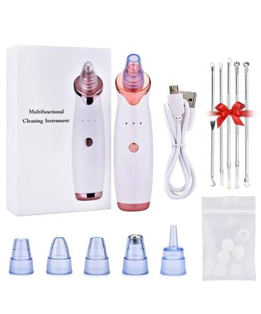 Benkeg Blackhead Remover - Electric Blackhead Suction Device with 5 in 1 Pimple Zit Comedone Extractor Tool Acne Removal kit Blackhead Remover Household Face Pore Cleaner Cosmetic Instrument White with 5pcs needles